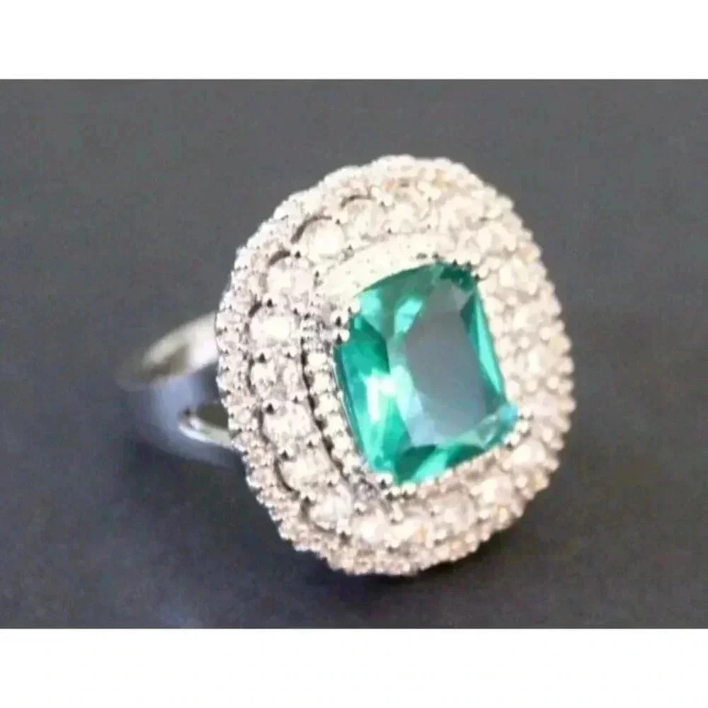 Vintage Art Nouveau Gaudy Victorian Cocktail Silver Green Gemstone Ring Sz 7.5